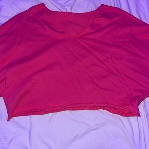 pink cropped one shoulder crewneck